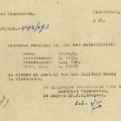 Kenteken: A 13453; Verklaring in dienst stelling Triumph motorfiets uit het archief van het Militair Gezag, DMC Winschoten, 07-07-1945 (67-85)