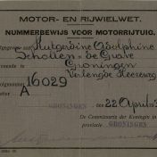 Kenteken: A 16029; Nummerbewijs uit archief W. A. Scholten (1100-393)