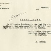 Kenteken: A 27765; Nash, verklaring uit het archief van het Militair Gezag, DMC Veendam, 08-06-1945 (66-71)