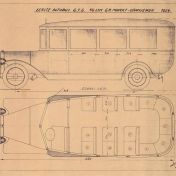 Kenteken: A 9261; Zijaanzicht, doorsnede en plattegrond van de Faun bus, J. Mulder, 1924 (1536_2631.jpg)