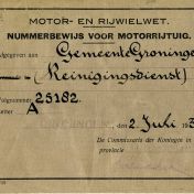 Kenteken: A 25182; Nummerbewijs uit archief Gemeentereiniging (1475-835)
