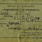 Kenteken: A 39696; Nummerbewijs, bijlage bij de registers van afgifte van nummerbewijzen (800-6159)