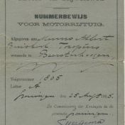 Kenteken: A 1805; Nummerbewijs, foto: J. Buiskool Toxopeus