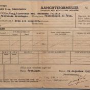 Kenteken: A 9799; Aangifteformulier rijvergunning 24-08-1946, foto: H. Modderman
