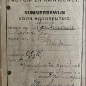 Kenteken: A 9987; Nummerbewijs, foto: familie Meihuizen