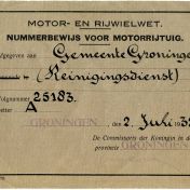 Kenteken: A 25183; Nummerbewijs uit archief Gemeentereiniging (1475-835)