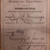 Kenteken: A 4299; Nummerbewijs Rudolf Willem Nanninga, foto: J. Tonckens