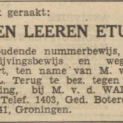 Kenteken: A 16957; Nieuwsblad van het Noorden, 28-12-1939