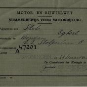 Kenteken: A 47201; Nummerbewijs, bijlage bij de registers van afgifte van nummerbewijzen (800-6159)