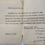 Kenteken: A 39011; Verklaring autoverhuurinrichting 1947, foto: J. Kooistra