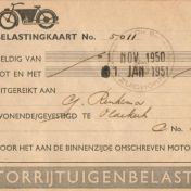 Kenteken: A 47899; Belastingkaart voor de NSU, 1950, foto: G. Renkema
