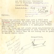 Kenteken: A 21237; Correspondentie over de Chevrolet uit het archief van het Militair Gezag, Provinciale Militaire Commissaris, 05-07-1945 (63-167)