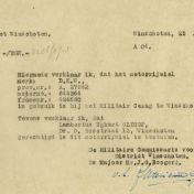 Kenteken: A 27842; Verklaring in dienststelling en rijvergunning DKW motor uit het archief van het Militair Gezag, DMC Winschoten, 25-06-1945 (67-85)