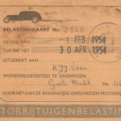 Kenteken: A 31107; Belastingkaart 1954, foto: S. Abels
