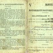 Kenteken: A 22216; Belastingkaart voor de Deutz tractor, uit archief Dorsvereniging Niezijl e.o. (1920-6)
