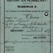 Kenteken: A 16951; Rijbewijs J.G. Elema 1927, foto: S. Gijselhart