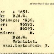 Kenteken: A 1651; Uitsnede uit lijst van gegegevens motorvoertuigen fa. Duintjer, 10-01-1945, archief firma Duintjer (1958-113)