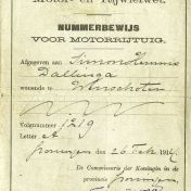Kenteken: A 1219; Nummerbewijs, bijlage bij de registers van afgifte van nummerbewijzen (800-6159)