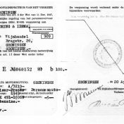 Kenteken: A 3219; Vergunningsbewijs van de Rijksverkeersinspectie voor de Kaiser Frazer, 20-04-1949, foto: Conam