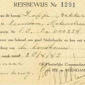 Kenteken: A 9508; Reisbewijs 28-04-1945 uit archief Stel- en automakerij Bakker  (2265-10)