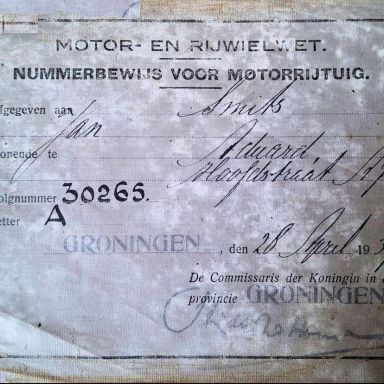Kenteken: A 30265; Nummerbewijs, foto: J. Smits