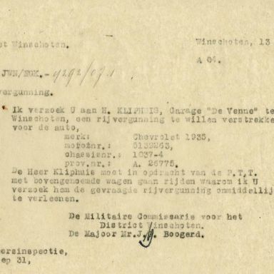 Kenteken: A 26775; Rijvergunning Chevrolet uit het archief van het Militair Gezag, DMC Winschoten, 13-07-1945 (67-84)