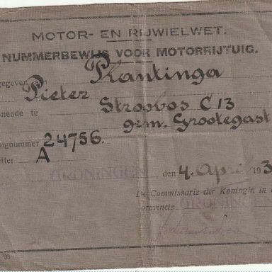 Kenteken: A 24756; Nummerbewijs, foto: archief PAX