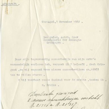 Kenteken: A 10965; Bijlage bij de registers van afgifte van nummerbewijzen (800-6159)