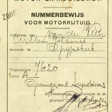 Kenteken: A 7620; Nummerbewijs, bijlage bij de registers van afgifte van nummerbewijzen (800-6159)