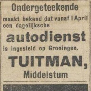 Kenteken: A 8847; Advertentie Nieuwsblad van het Noorden, 1930 foto: H. E. Boonstra