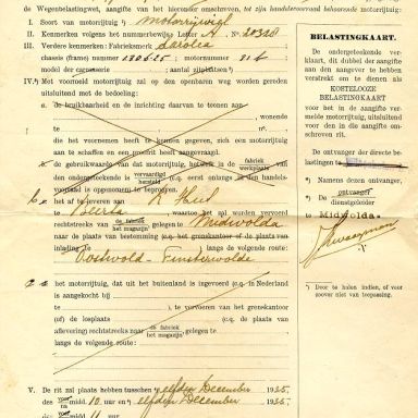Kenteken: A 20328; Wegenbelastingkaart voor 1 dag, 1935, foto: J. B. Kruisman