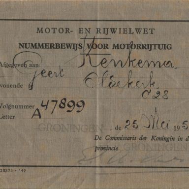 Kenteken: A 47899; Nummerbewijs, foto: G. Renkema