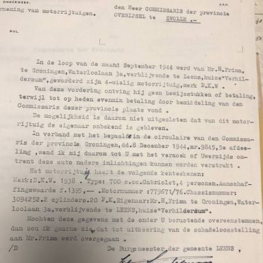 Kenteken: A 2828; Verzoek schadeloosstelling uit archief Gemeente Leens (1256), foto: R. Mulder