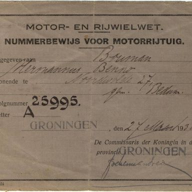 Kenteken: A 25995; Nummerbewijs, foto: W. P. L. Bouman