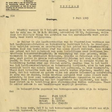 Kenteken: A 31225; Verzoek vrijgave Ford uit het archief van het Militair Gezag, DMC Veendam, 09-07-1945 (66-71)