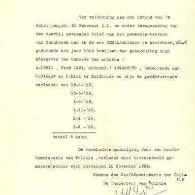 Kenteken: A 19811; Keuringsbrief 1933, foto: J. Slagter