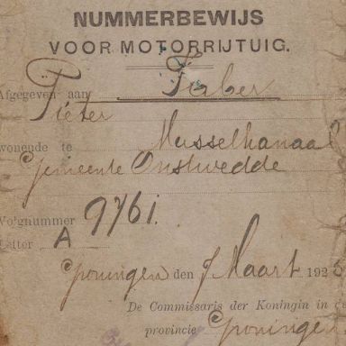 Kenteken: A 9761; Nummerbewijs Pieter Faber, foto: P. Faber