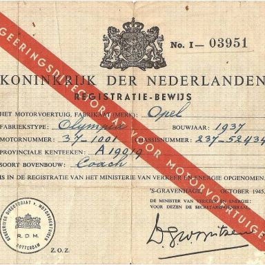 Kenteken: A 19019; Registratiebewijs, foto: H.P. van der Berg