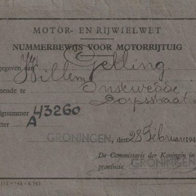 Kenteken: A 43260; Nummerbewijs, foto: B. Gelling