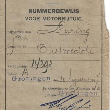 Kenteken: A 14392; Nummerbewijs, foto: C. Luring