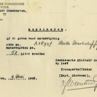 Kenteken: A 28947; Benzinebon Ford uit het archief van het Militair Gezag, DMC Winschoten, 09-05-1945 (67-85)