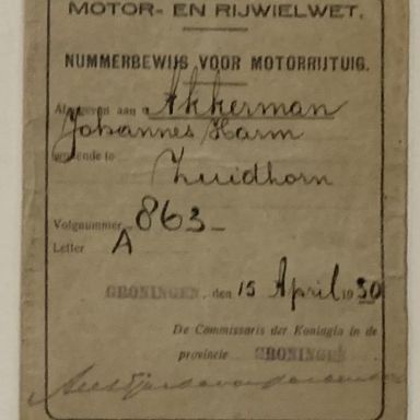 Kenteken: A 863; Nummerbewijs, foto: E. Akkerman