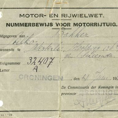Kenteken: A 32407; Nummerbewijs, bijlage bij de registers van afgifte van nummerbewijzen (800-6159)