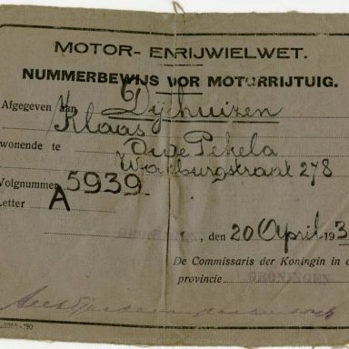 Kenteken: A 5939; Nummerbewijs, foto: H.J. Dijkhuizen