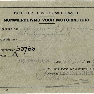 Kenteken: A 30766; Nummerbewijs uit archief Gemeentereiniging (1475-835)