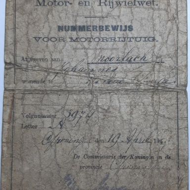 Kenteken: A 3974; Nummerbewijs, foto: collectie M.L. Kruijthof