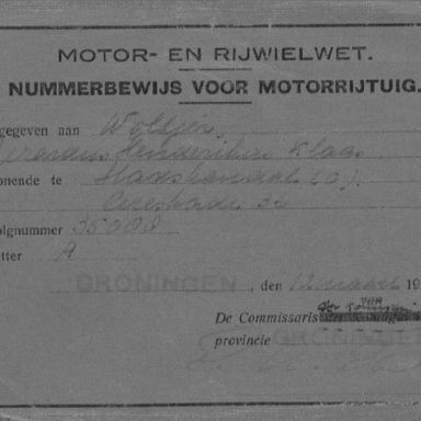 Kenteken: A 35088; Nummerbewijs, foto: F. Woltjer