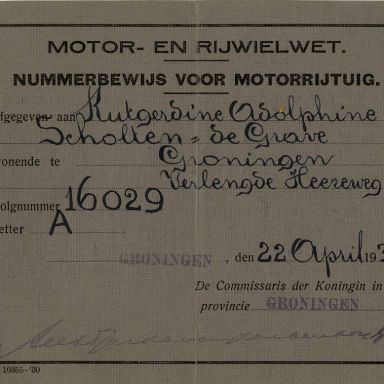 Kenteken: A 16029; Nummerbewijs uit archief W. A. Scholten (1100-393)