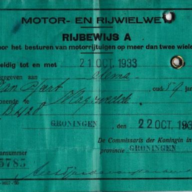Kenteken: A 19212; Rijbewijs J.G. Elema 1931, foto: S. Gijselhart