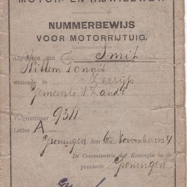 Kenteken: A 9311; Nummerbewijs, foto: E.L.Smit